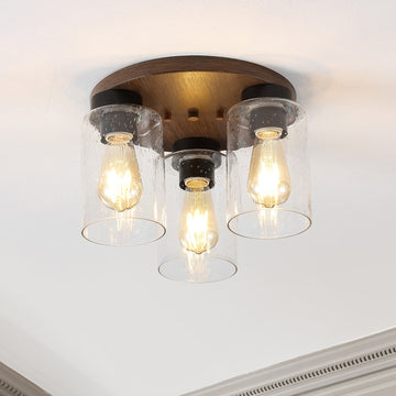 Nola 13" Bohemian Farmhouse Iron/Seeded Glass LED Semi Flush Mount - JONATHAN Y